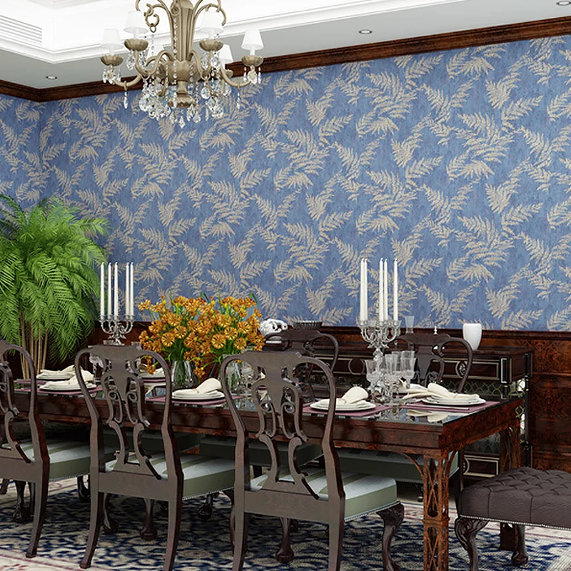 Papel pintado peculiar de hojas azules para dormitorio, sin pegar, 31 pies x 20,5 pulgadas Azul