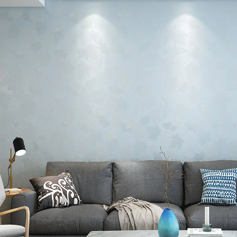 Papel pintado de plantas de Color mullido, arte de pared resistente la humedad con hojas de Ginkgo para dormitorio de niño...