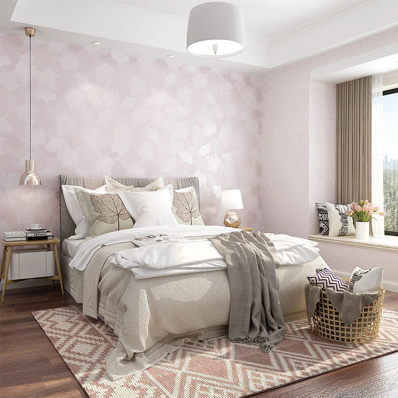 Papel pintado de plantas de Color mullido, arte de pared resistente la humedad con hojas de Ginkgo para dormitorio de niño...