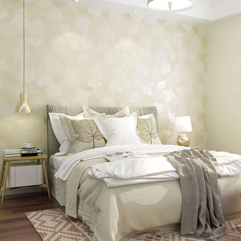 Papel pintado de plantas de Color mullido, arte de pared resistente la humedad con hojas de Ginkgo para dormitorio de niño...