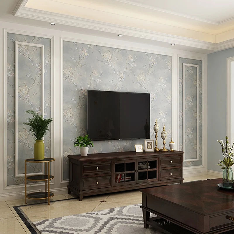 Rollo de papel pintado con flores de ciruelo, decoración de pared rústica con purpurina en color evidente, no tejido con S...