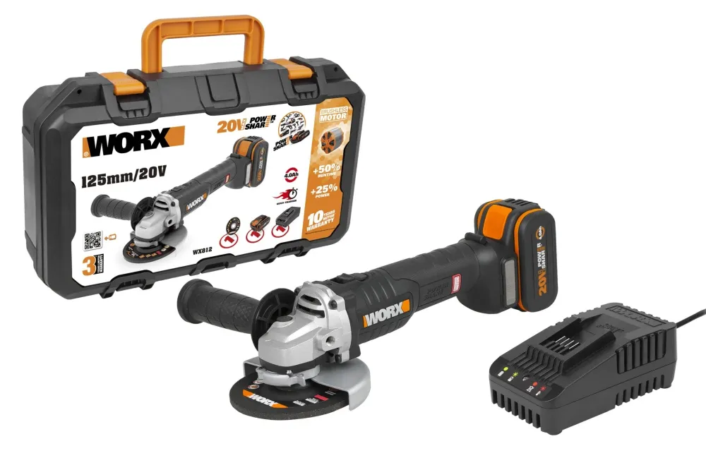Reemplazo OEM Certificado Worx WX812 - 125mm Brushless Grinder 20V 4.0Ah (1 battery)