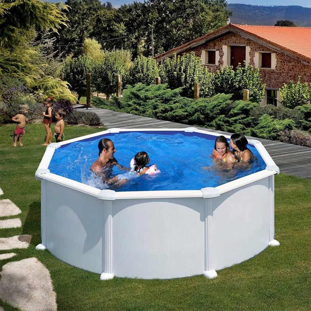 Completo con Accesorios Piscina Atlantis Gre redonda pared acero blanco