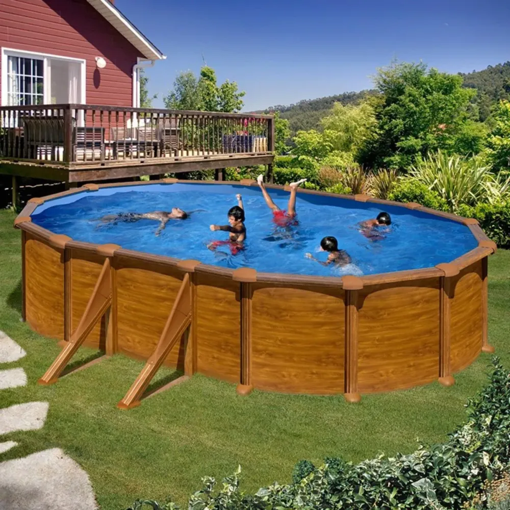 Completo con Accesorios Piscina Sicilia Gre ovalada pared acero marrón 120x500x300 cm
