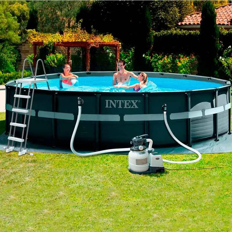 Piscina redonda desmontable Ultra XTR Frame Intex 26330L con depuradora gris negro Ø549x132 cm