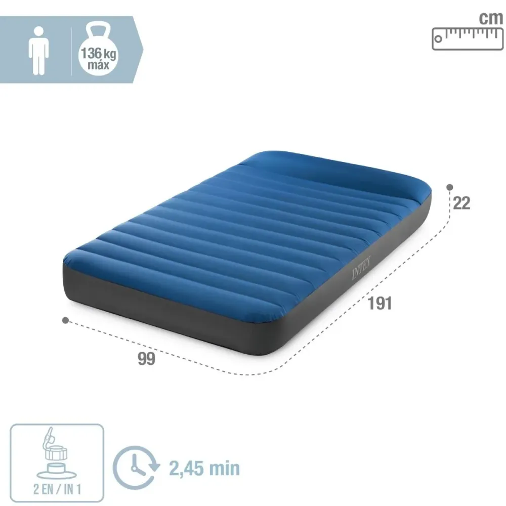 Colchón hinchable Intex Matress Full pequeño hinchador eléctrico azul/gris 22x137x191 cm