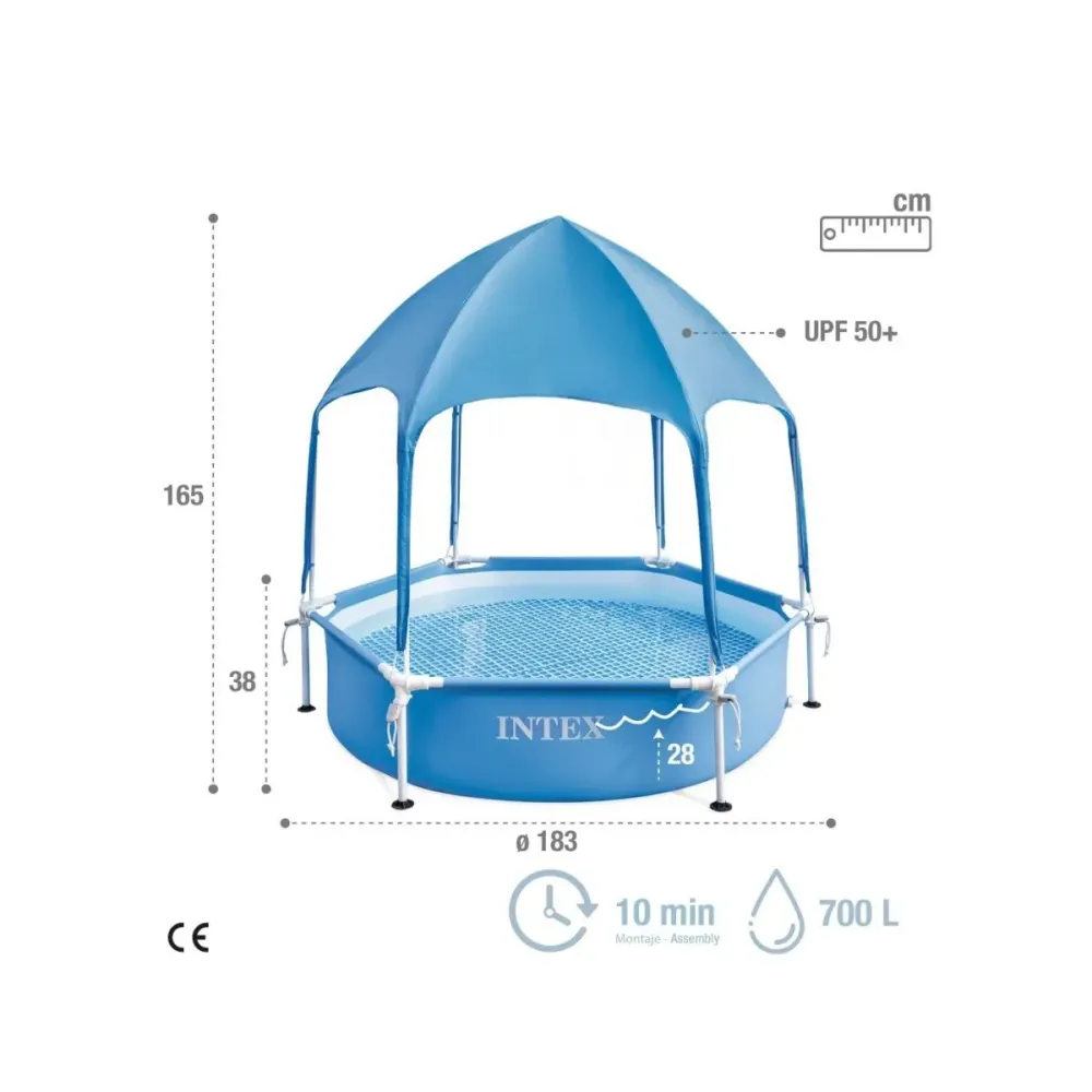 Completo con Accesorios Piscina desmontable Intex Canopy Acero Frame con toldo 700L azul Ø183x38 cm