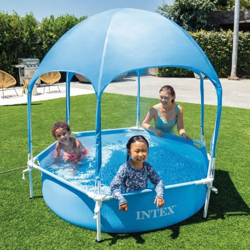 Completo con Accesorios Piscina desmontable Intex Canopy Acero Frame con toldo 700L azul Ø183x38 cm