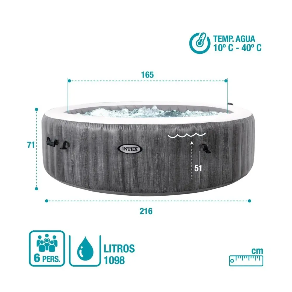 Piscina con Filtro Spa hinchable Greywood De lujo Intex 1098L 6 personas gris Ø216 cm