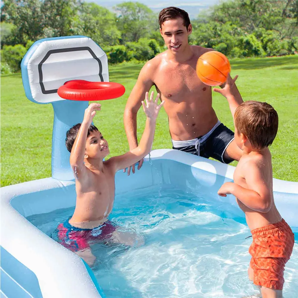 Piscina hinchable Intex con canasta de baloncesto y pelota 682L +3A azul/blanco 135x188x257 cm