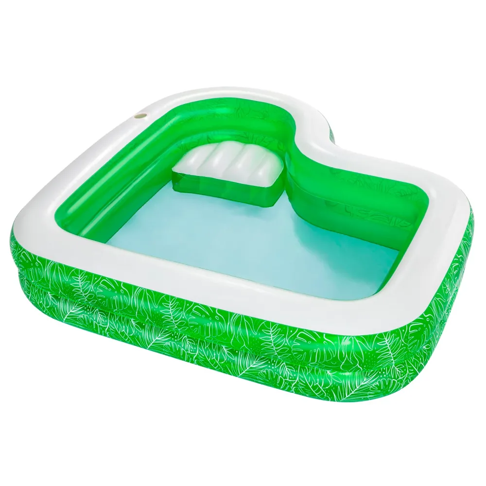 Piscina Inflable 231x231x51 cm. Con Asiento Estampado Motivos Tropicales con Bomba de Filtrado