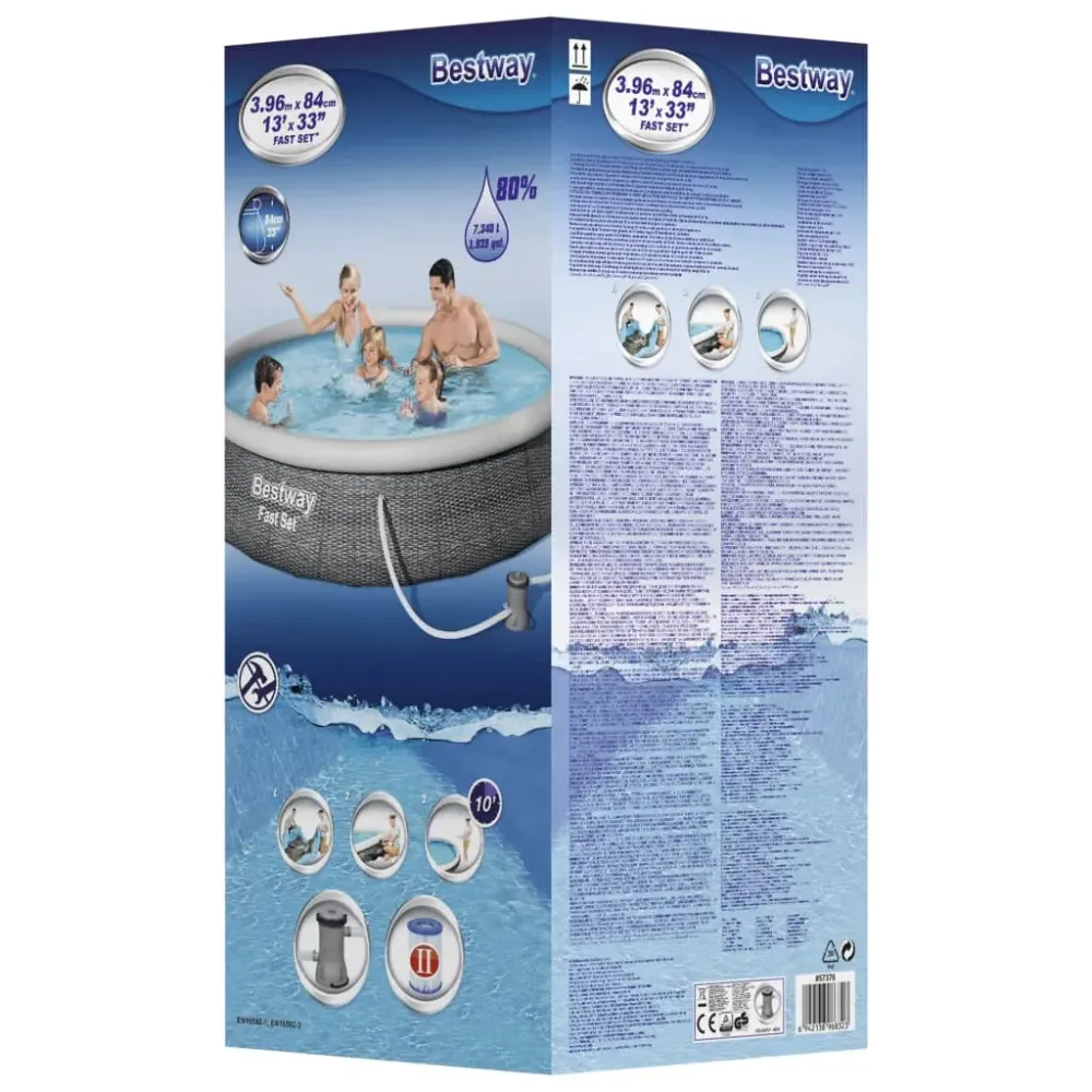 Piscina inflable Rápido Set Bestway con bomba de filtración gris Ø396x84 cm