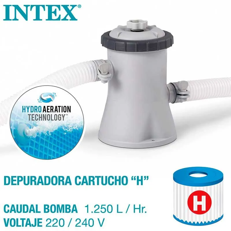 Piscina redonda hinchable Cómodo Set Intex 1942L con depuradora azul Ø244x61 cm
