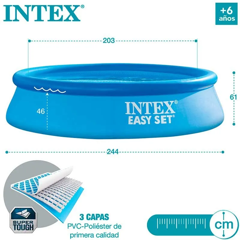 Piscina redonda hinchable Práctico Set Intex 1942L con depuradora azul Ø244x61 cm