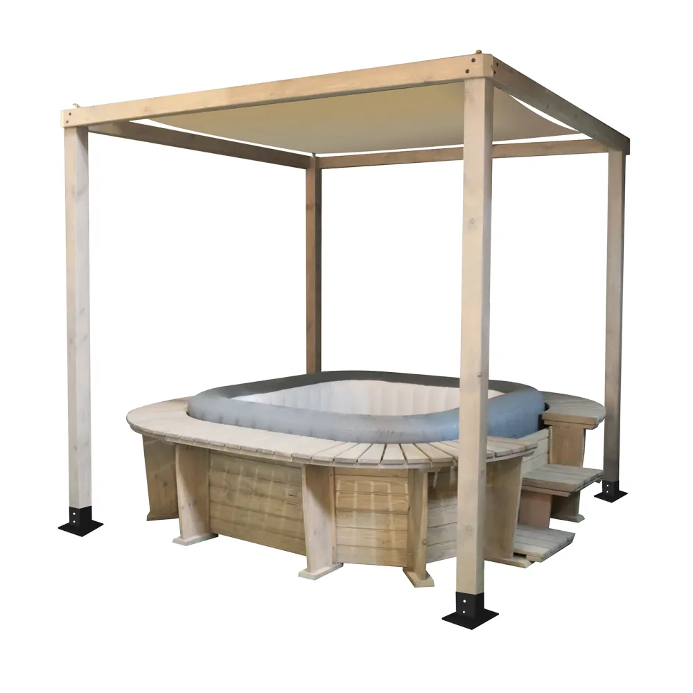Premium de Alta Durabilidad Spa hinchable con estructura de madera y pérgola k2o seychelles 250x275x71