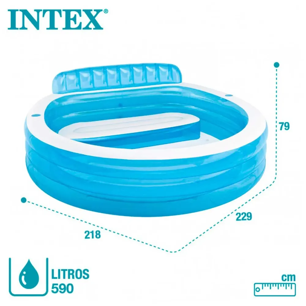 Resistente los Rayos UV Piscina hinchable Intex con sillón redonda 590L +3A blanco/azul 135x191x229 cm