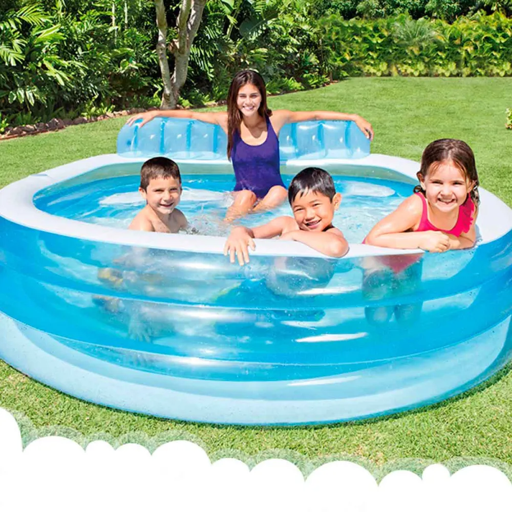 Resistente los Rayos UV Piscina hinchable Intex con sillón redonda 590L +3A blanco/azul 135x191x229 cm