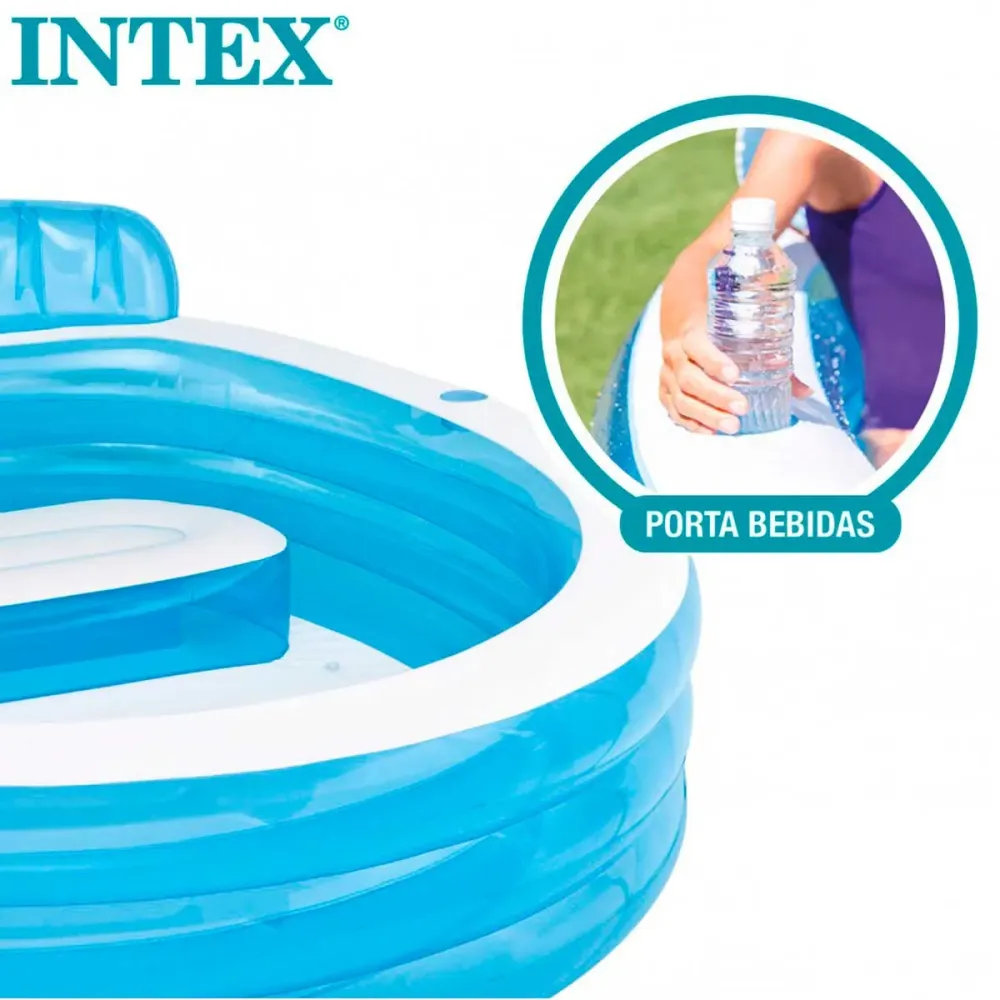 Resistente los Rayos UV Piscina hinchable Intex con sillón redonda 590L +3A blanco/azul 135x191x229 cm