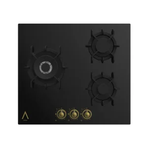 ALPHA Placa de Gas URANO TONO ORO Rústica Dorada. Encendido Automático, Wok, Parrillas de Hierro Fundido
