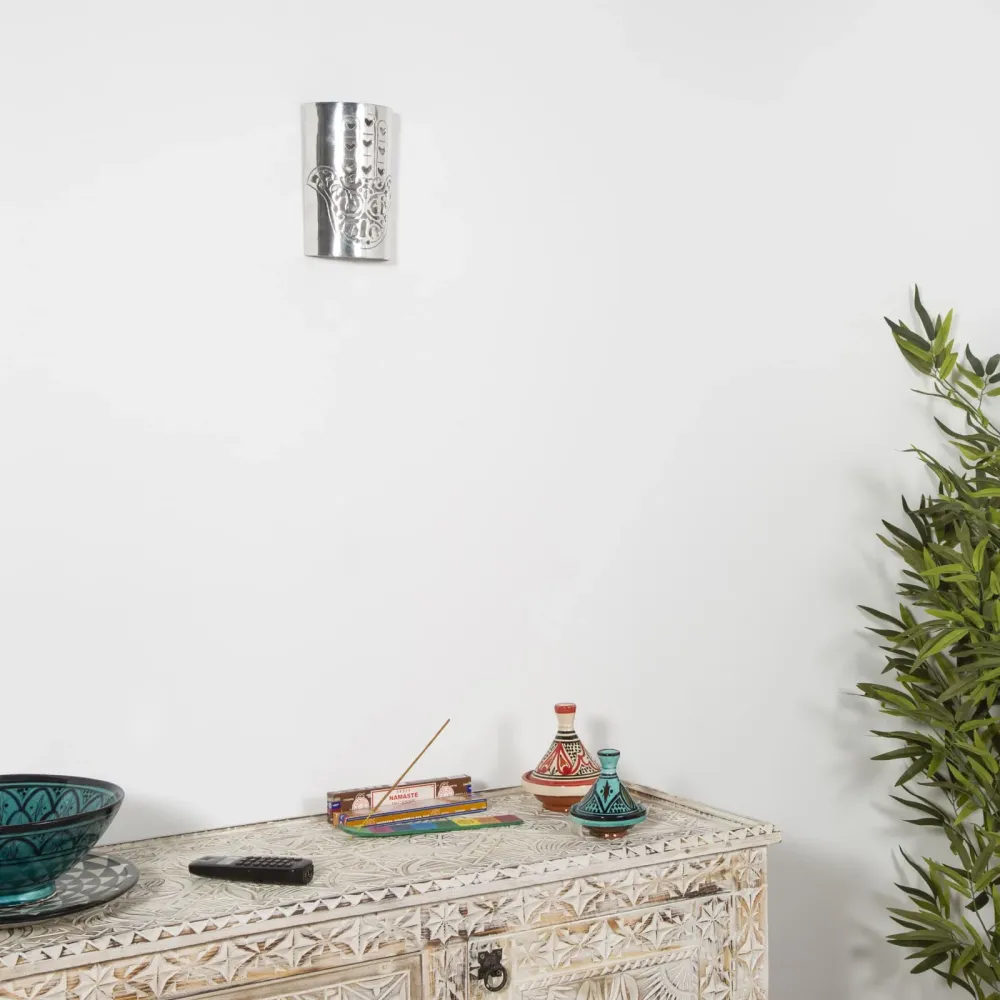 Aplique árabe de aluminio Mano de Fátima Plateado para Pared Exterior