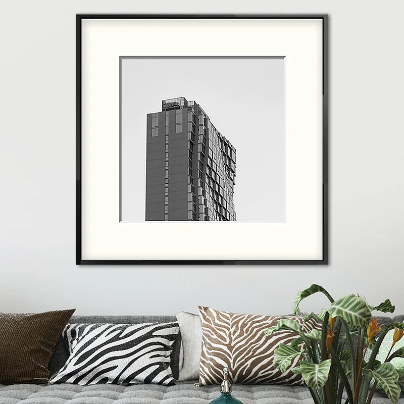 Decoración de pared cuadrada de lona gris con impresión artística de la parte insuperable del edificio, varios tamaños Gris