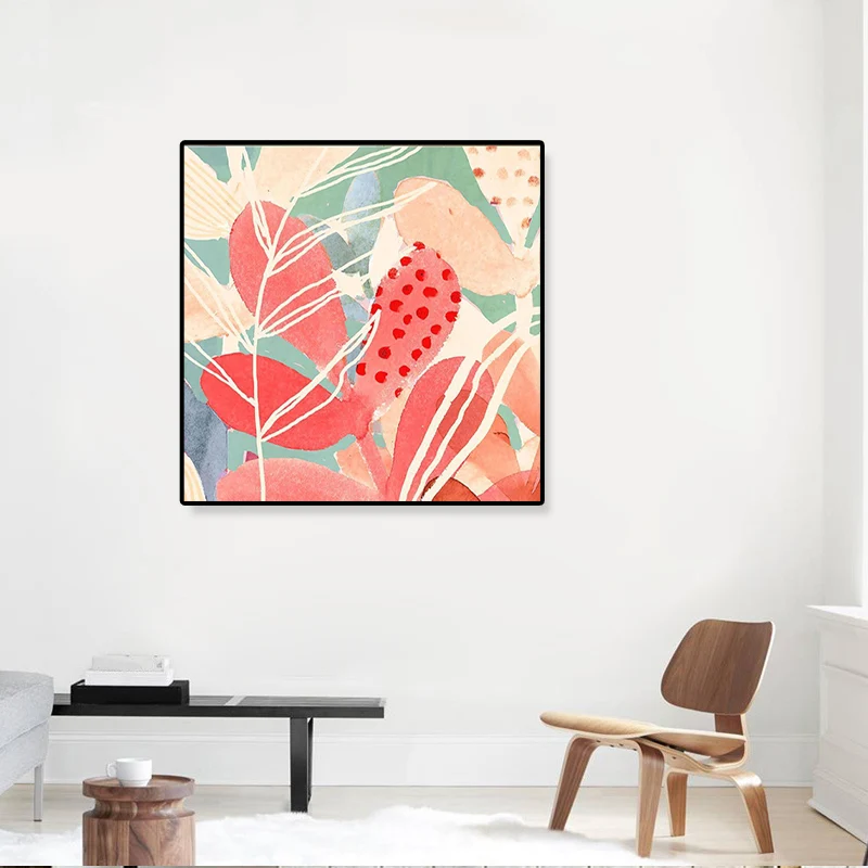Decoración de pared de pinturas de color claro de lienzo con impresión de arte botánico reciente, varios tamaños Rojo