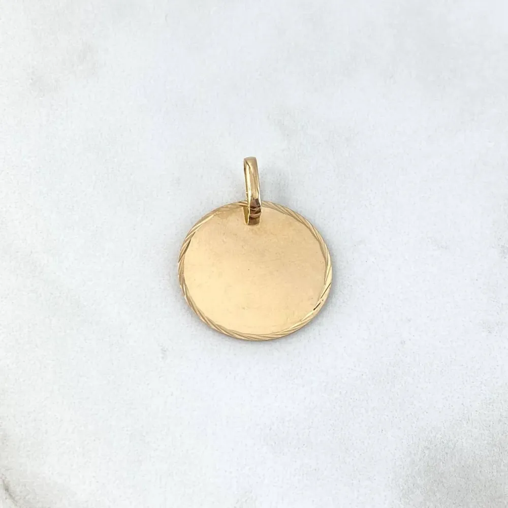 Decoración Premium para Exterior Dije Placa Circular 1.95gr / 2.7cm / Bordes Diamantados Oro Amarillo
