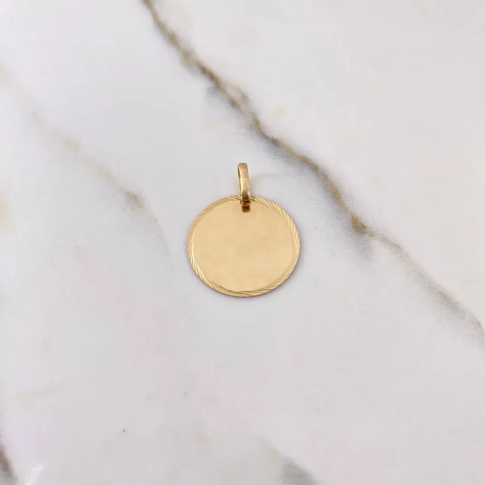 Decoración Premium para Exterior Dije Placa Circular 1.95gr / 2.5cm / 20mm Bordes Diamantados Oro Amarillo $