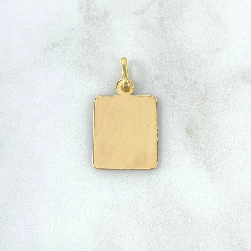 Dije Placa Cuadrada 1.4gr / 2.2cm-1.3cm / Lisa Texturizada Oro Amarillo con Acabado Envejecido