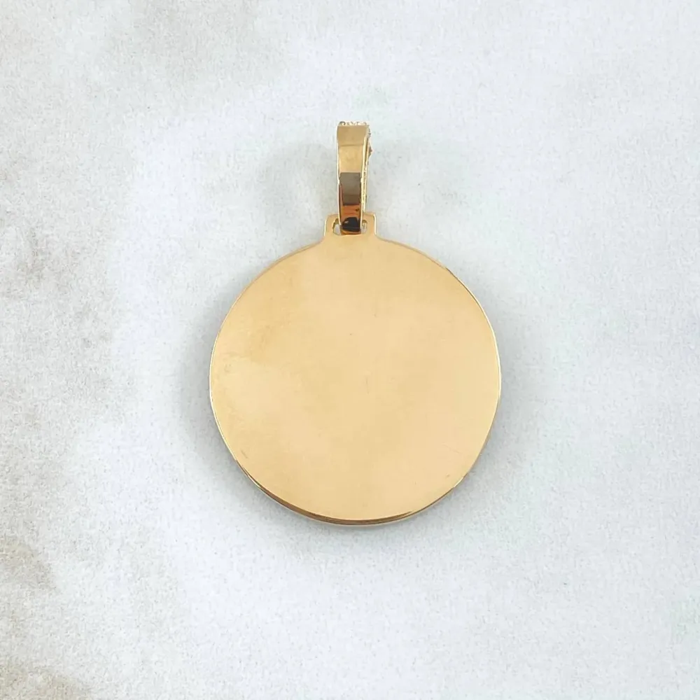 Dije Placa Marco Circular 9.05gr / 4cm / Circones Verdes Oro Amarillo 18K © con Mensaje de Bienvenida
