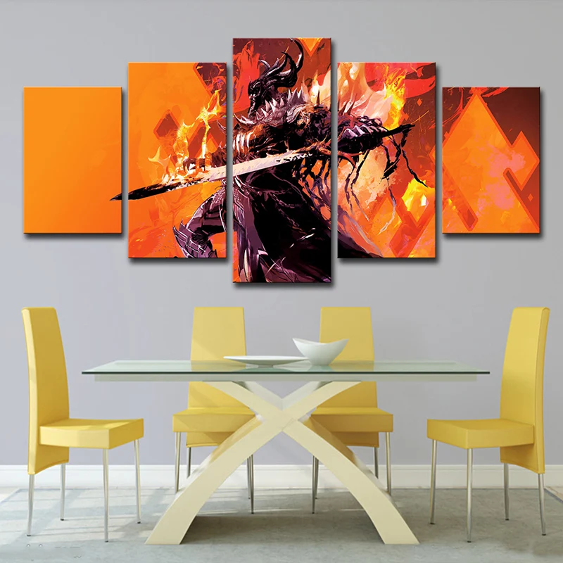 Guild War Game Character Art Print Lienzo naranja decoración de pared para habitación, varias piezas para Patio o Entrada...
