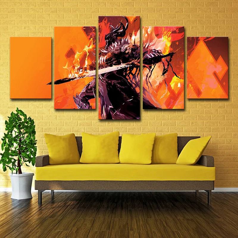 Guild War Game Character Art Print Lienzo naranja decoración de pared para habitación, varias piezas para Patio o Entrada...