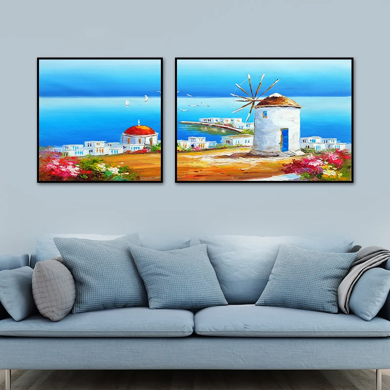 Hermoso paisaje pastoral, impresión artística, dormitorio, paisaje puro, decoración de pared en colores brillantes Azul