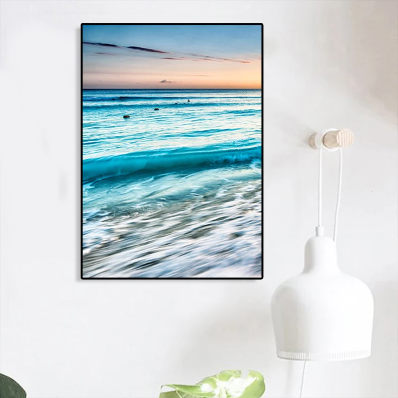 Impresión de arte de pared de estilo costero, pintura de paisaje marino de color pastel, varios tamaños con Acabado Enveje...