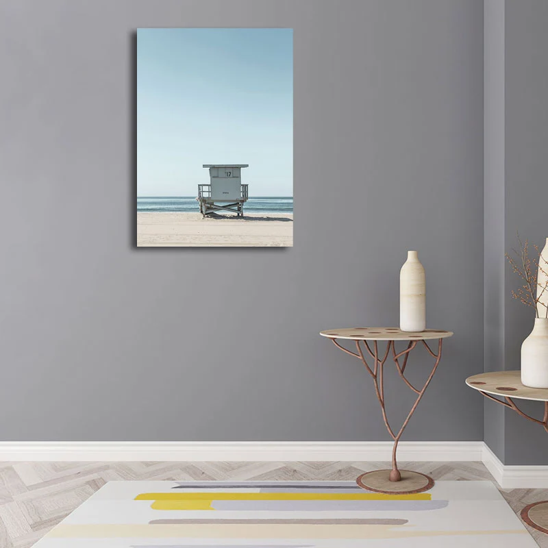 Impresión en lienzo Tropix azul preciso, silla de playa y paisaje de horizonte marino, arte de pared para habitación Azul