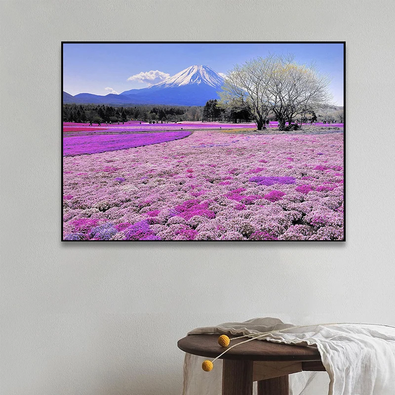 Letrero Decorativo Arte de pared de campo de lavanda púrpura, paisaje de flores, impresión en lienzo texturizada moderna p...