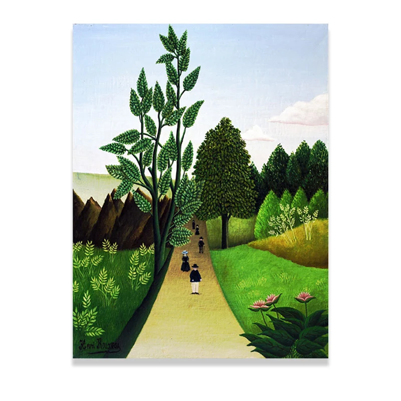 Letrero Decorativo Camino arbolado verde, arte de pared, paisaje, estilo infantil, impresión en lienzo texturizado para gu...