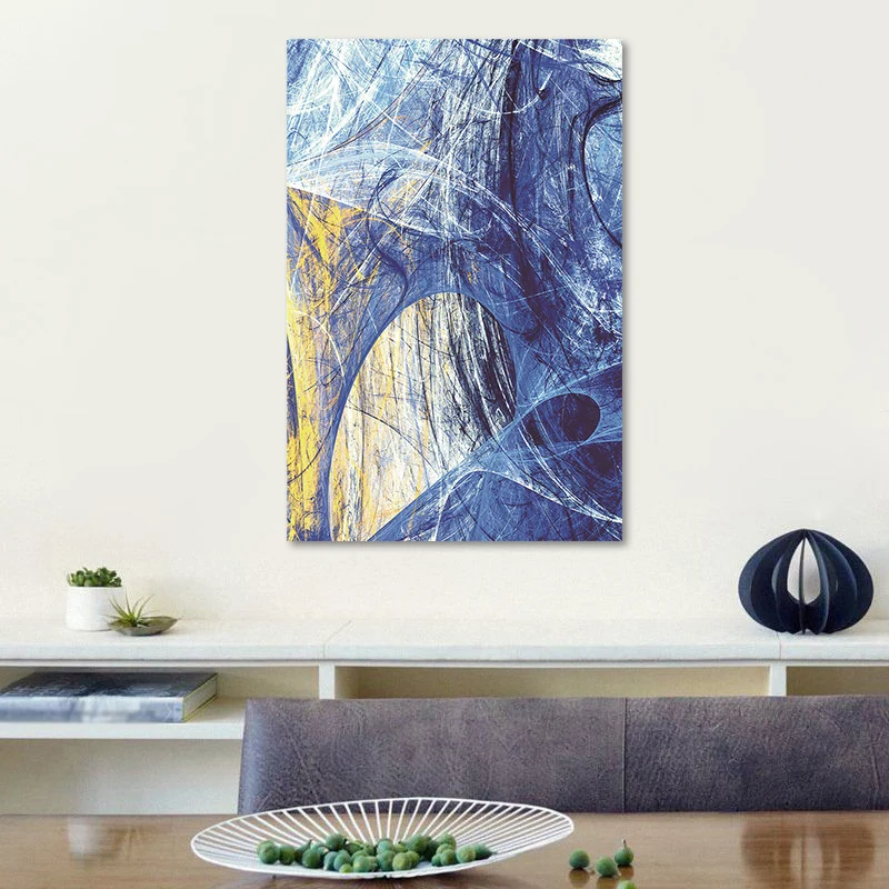 Letrero Decorativo Decoración de arte de pared con patrón abstracto azul de lienzo de estilo contemporáneo, opciones de ta...