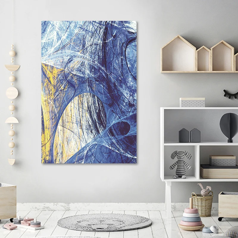 Letrero Decorativo Decoración de arte de pared con patrón abstracto azul de lienzo de estilo contemporáneo, opciones de ta...