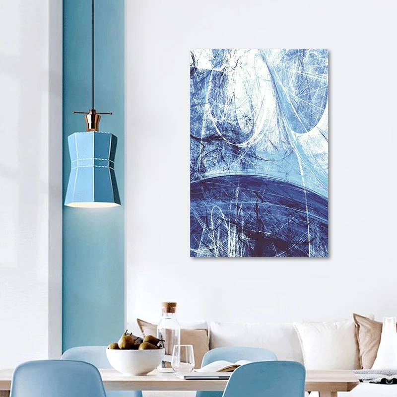 Letrero Decorativo Decoración de arte de pared con patrón abstracto azul de lienzo de estilo contemporáneo, opciones de ta...