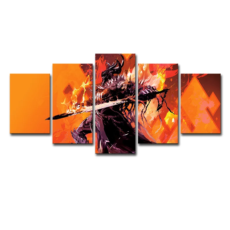 Letrero Decorativo Guild War Game Character Art Print Lienzo naranja decoración de pared para habitación, varias piezas Na...