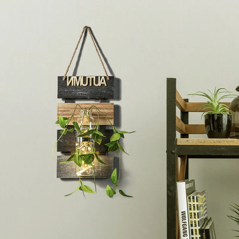 Letrero Decorativo Luz de pared rústica para plantas, color verde oscuro, verde definido y amarillo, con placa posterior d...