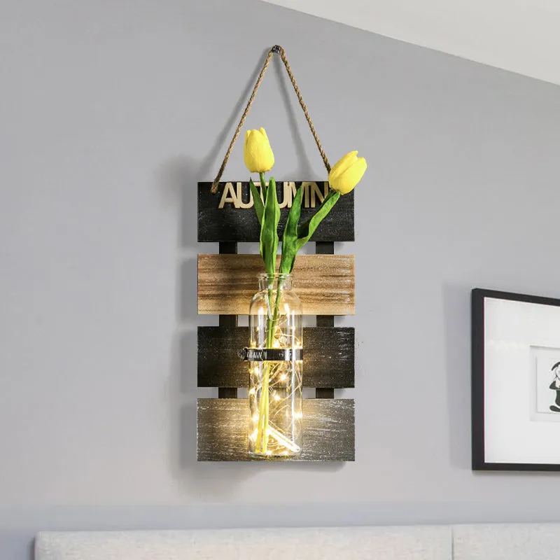 Letrero Decorativo Luz de pared rústica para plantas, color verde oscuro, verde definido y amarillo, con placa posterior d...