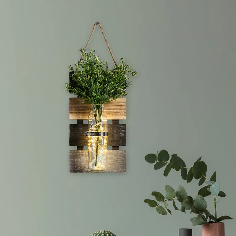 Letrero Decorativo Luz de pared rústica para plantas, color verde oscuro, verde definido y amarillo, con placa posterior d...