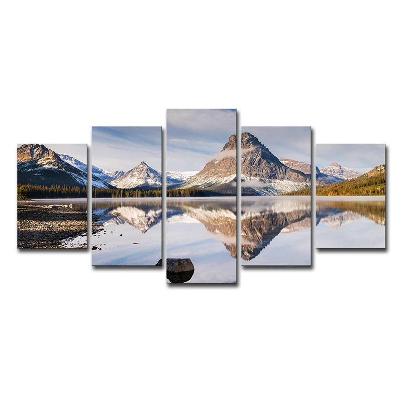 Letrero Decorativo Mountain Lake Reflection Paisaje Lienzo Arte de la pared Modernismo Decoración de pared de varias pieza...