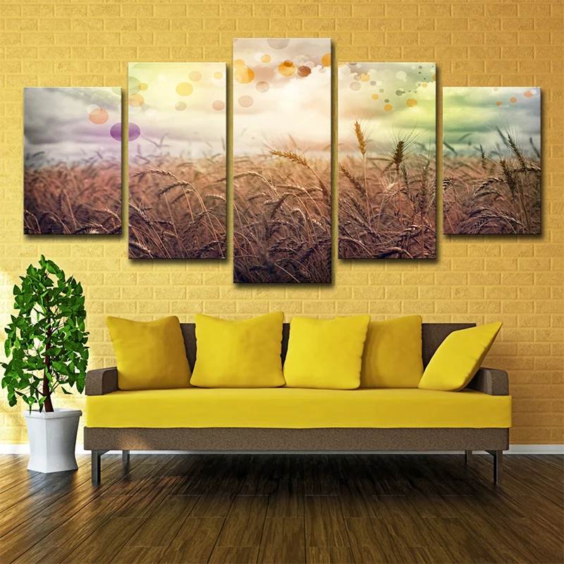 Letrero Decorativo Poético campo de trigo lienzo pared arte sala de estar naturaleza paisaje decoración de pared en amaril...