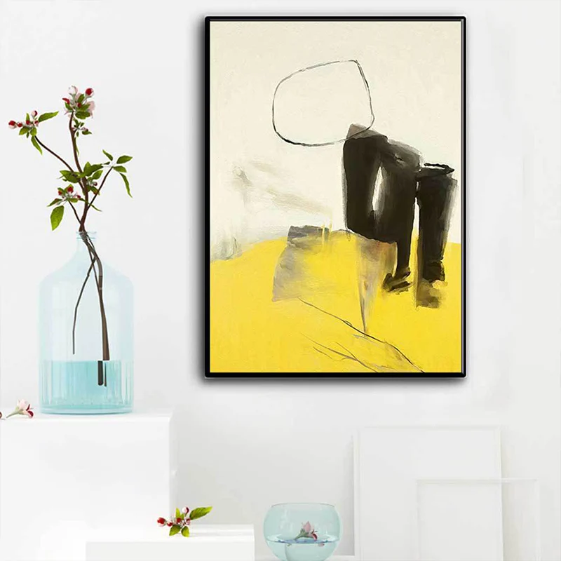 Lienzo abstracto para pared, decoración de pared texturizada contemporánea en amarillo y negro para habitación para Pared...