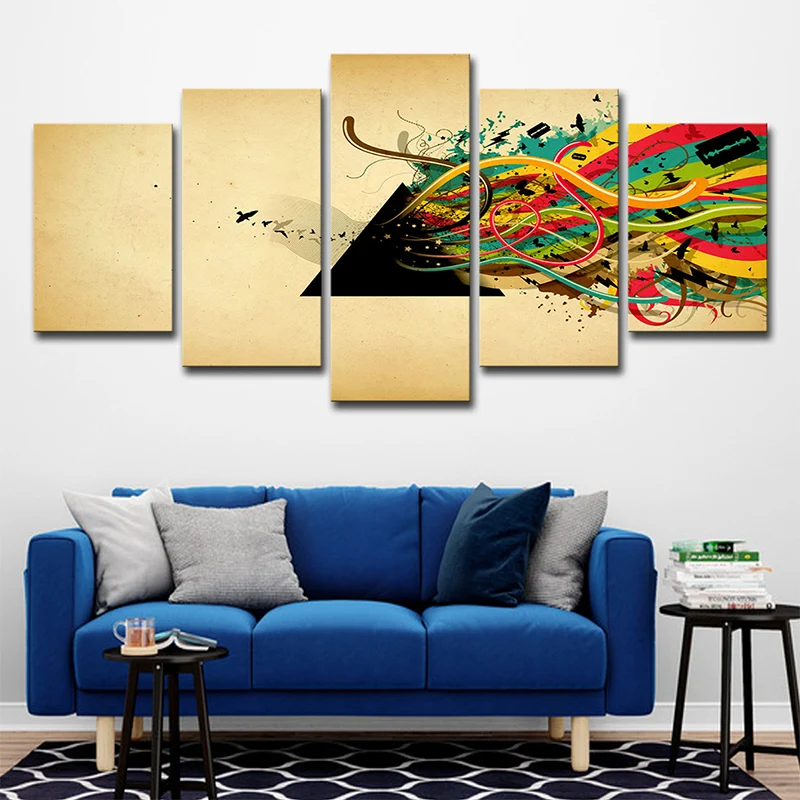 Lienzo amarillo con impresión artística moderna, decoración de pared con notas musicales para habitación de niñas, varias...