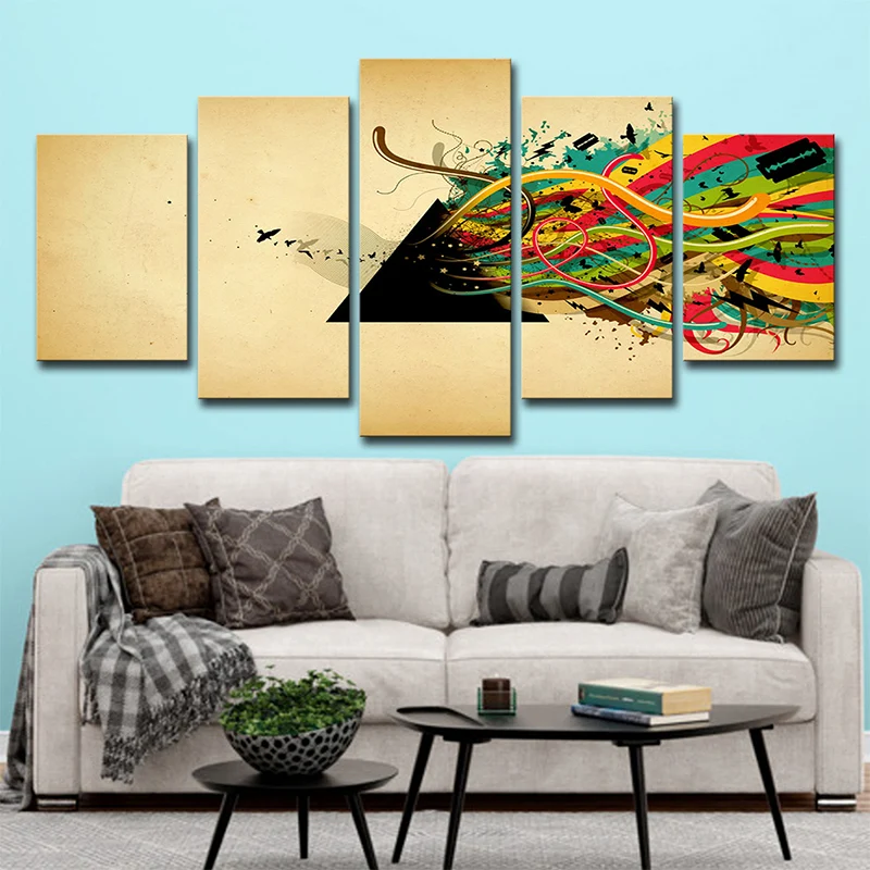 Lienzo amarillo con impresión artística moderna, decoración de pared con notas musicales para habitación de niñas, varias...