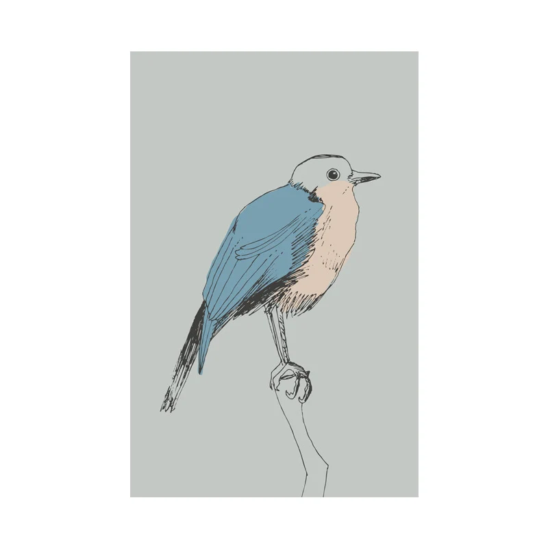 Lienzo azul decoración de pared minimalista pájaro arte impresión para guarderí, múltiples opciones de tamaño con Acabado...